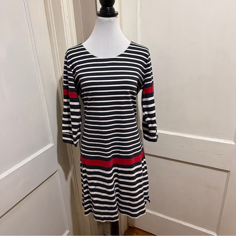 Hatley Navy and White Striped Dress with Red Accents